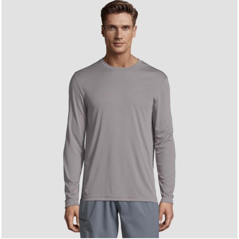 Hanes Cool Dri Lightweight Grey Athletic Longsleeve Medium UPF Sun Protection